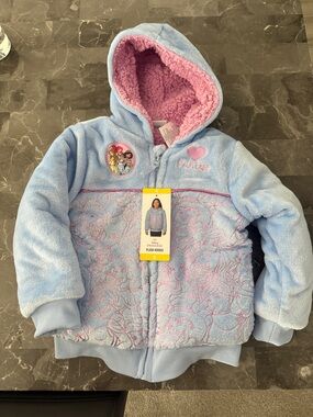 Disney Light Blue and Pink Plush Hooded Jacket - Princess Patch